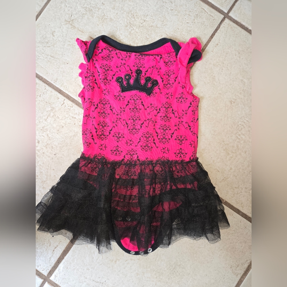 Baby Girl's Pink And Black Buster Brown Summer Short Sleeve Onesie W Skirt 18-24